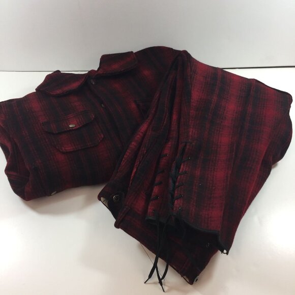 Vintage 1940s Mens Woolrich Mackinaw Red Black Plaid Pants Hunting Wool Size 46 - Picture 10 of 13